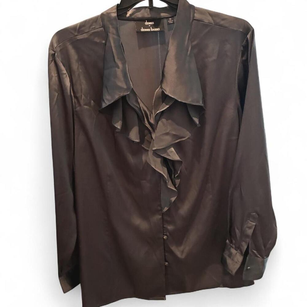 Dennis by Dennis Basso Cool-toned Grey Long Sleeve Ruffle Blouse Sz 3X